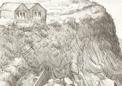 The Cabin Mouthwell Sands Hope Cove Pencil sketch